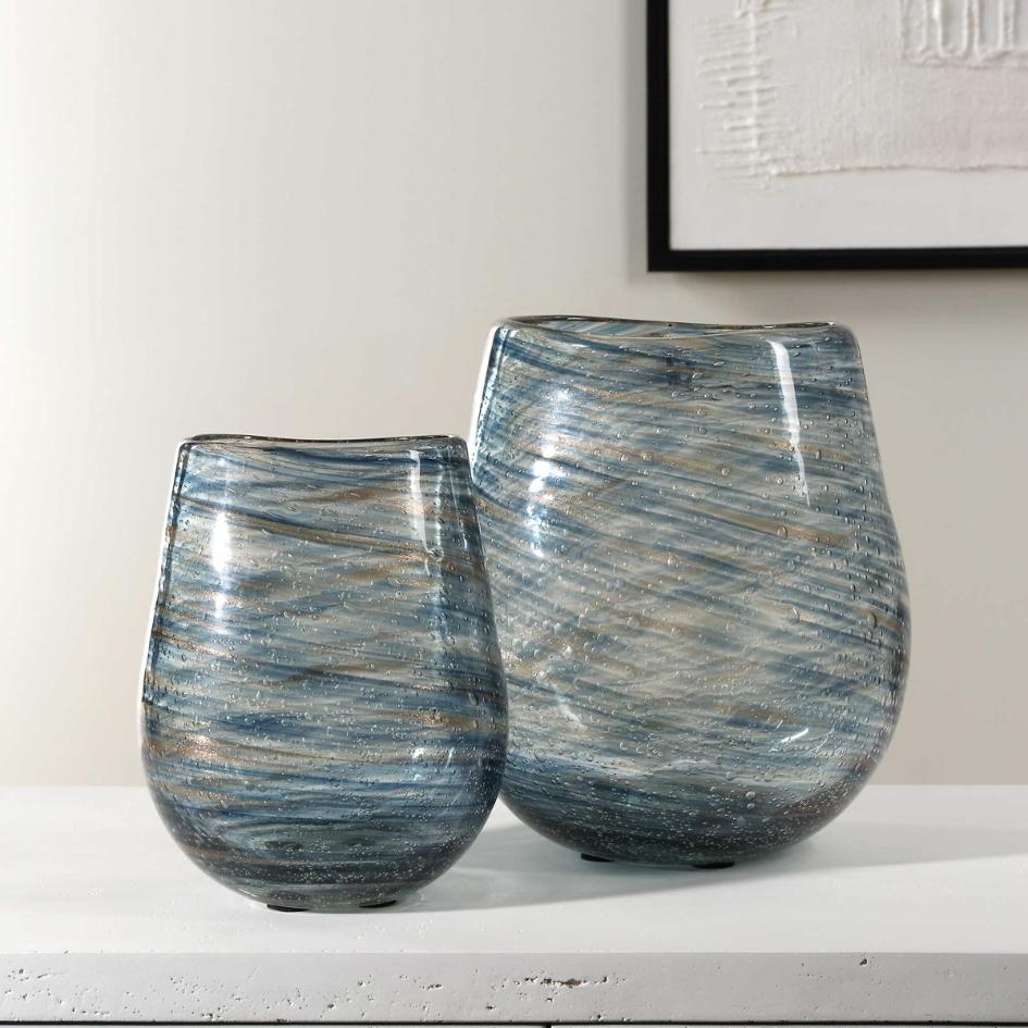 Aurora Swirl Glass Vases – Set of 2