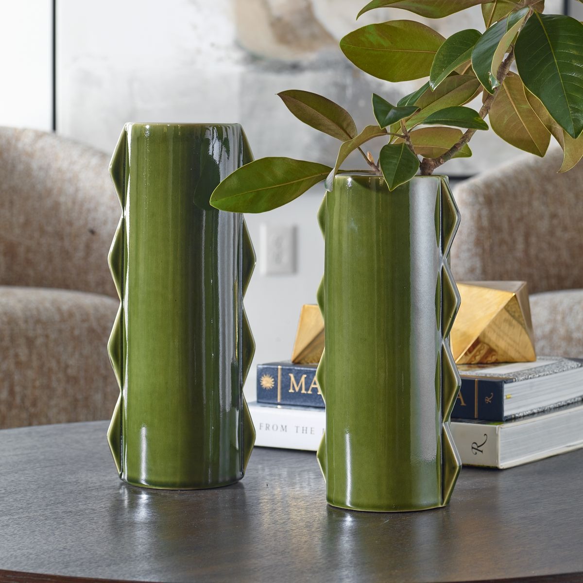 Meander Green Vases – Set of 2