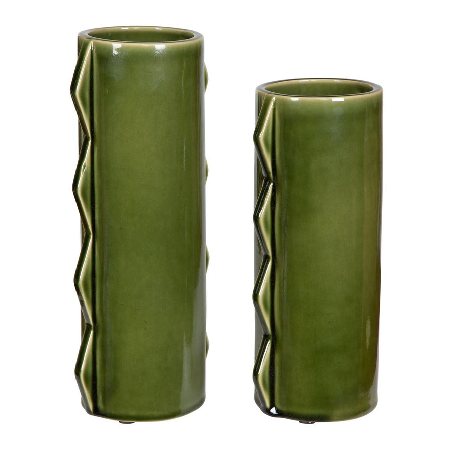 Meander Green Vases – Set of 2