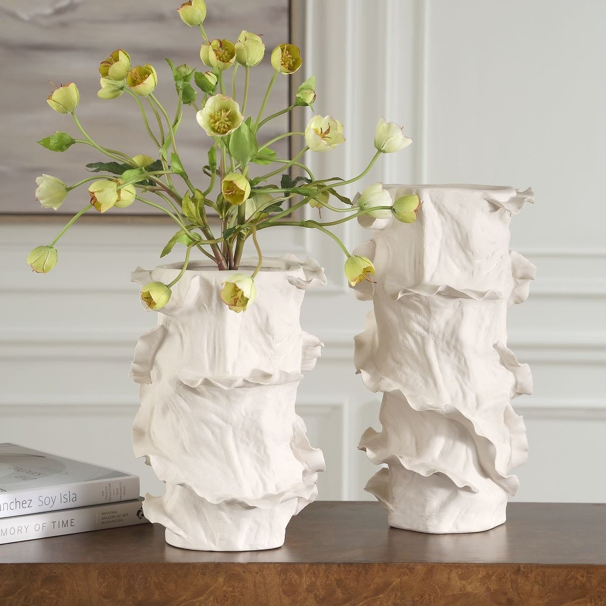 Ripple Crest White Vases – Set of 2