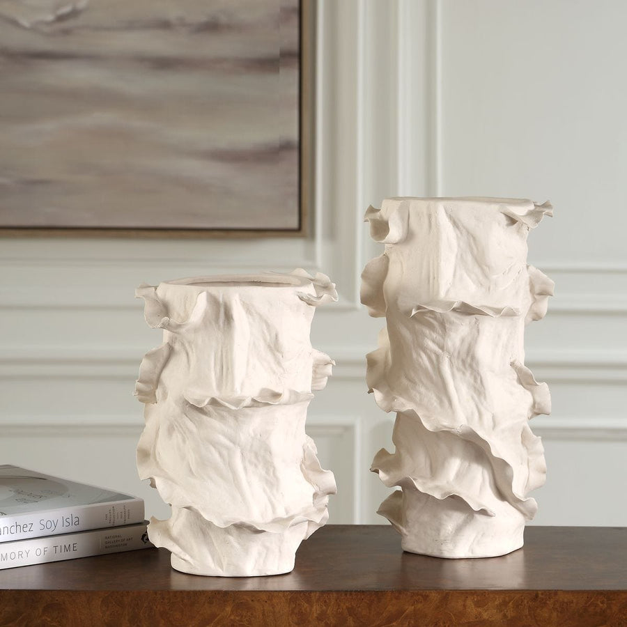 Ripple Crest White Vases – Set of 2