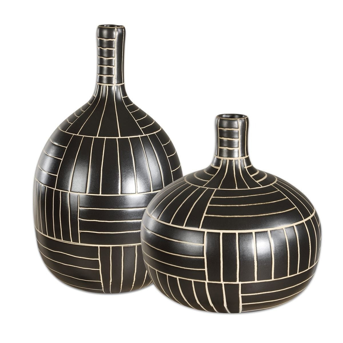 Graphite Stride Geometric Vases – Set of 2