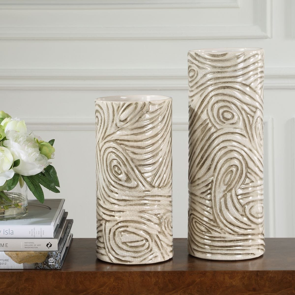 Timber Swirl Earth Tone Vases – Set of 2