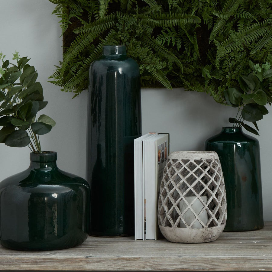 Hill Interiors Large Conical Ceramic Lattice Hurricane Lantern