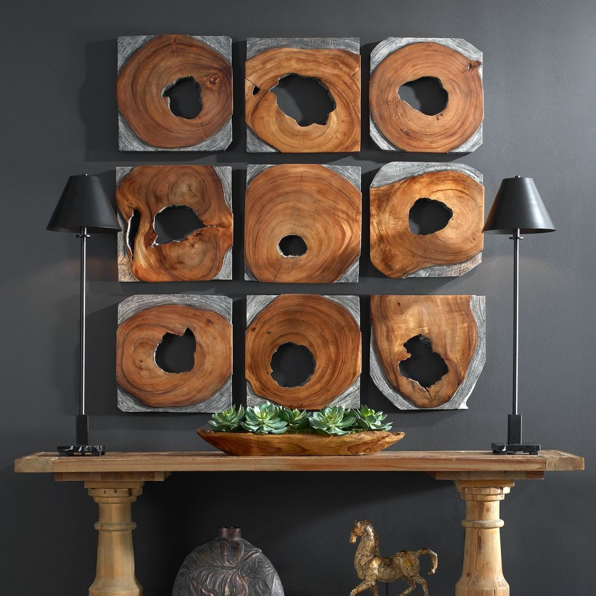 Jungle Wood Paneled Wall Art – Set of 9