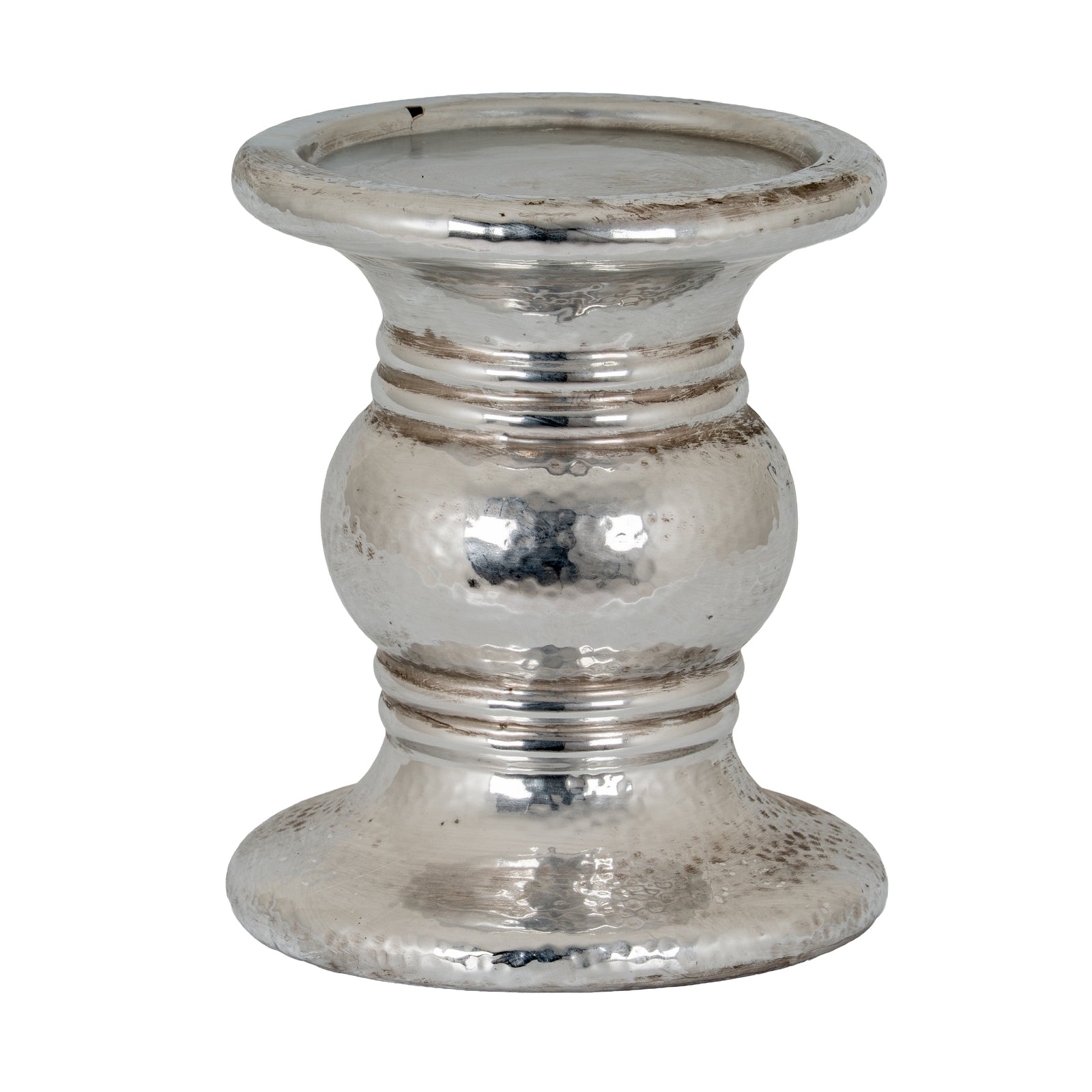 Silver Punch Faced Ceramic Candle Holder
