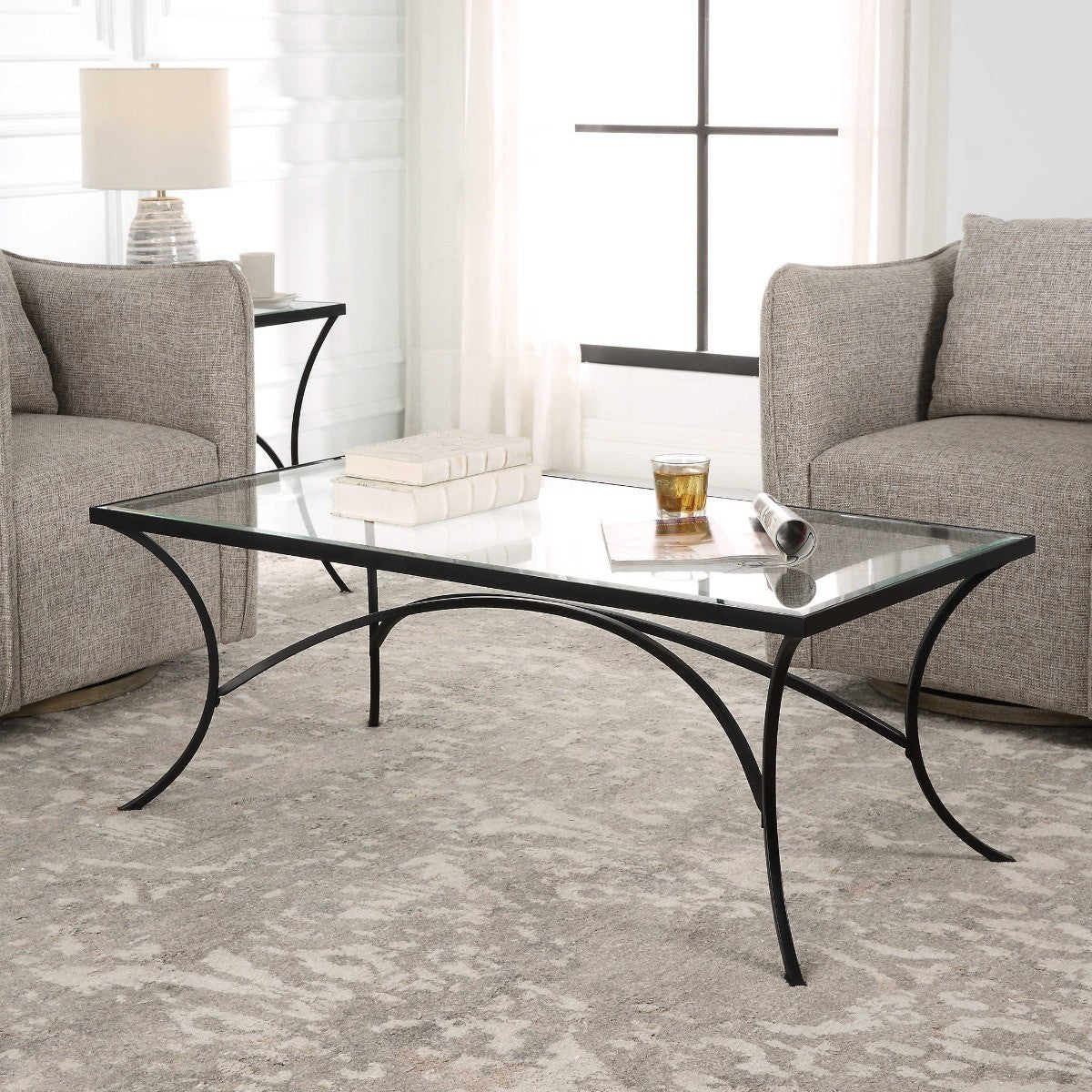 Alayna Black Metal and Glass Coffee Table