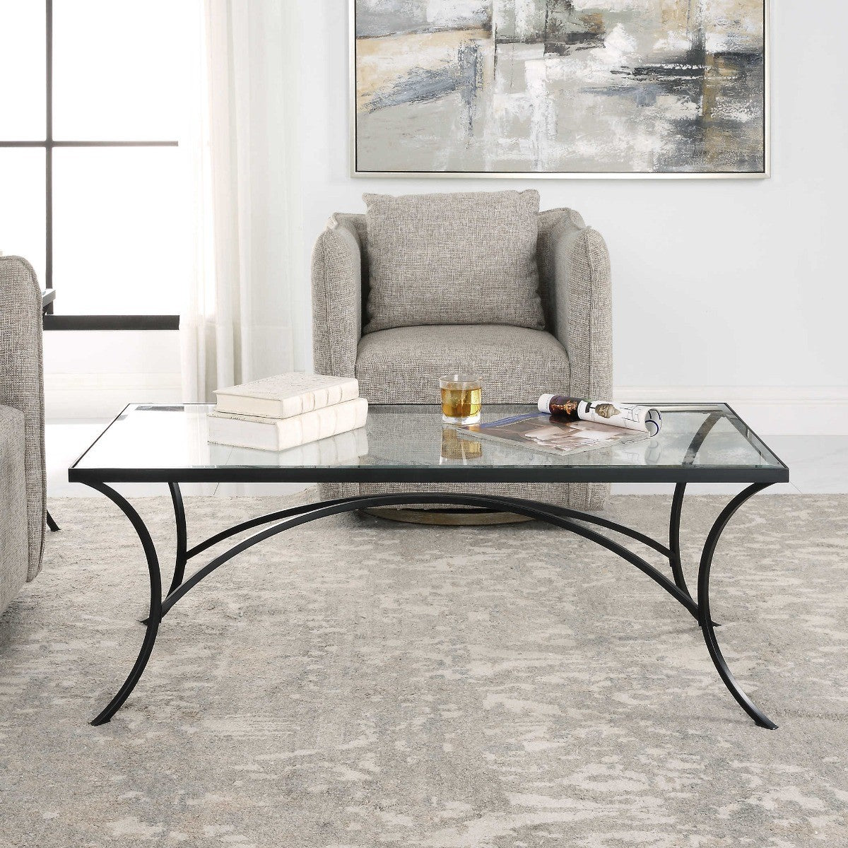 Alayna Black Metal and Glass Coffee Table