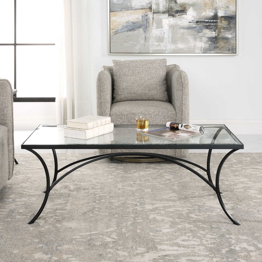 Alayna Black Metal and Glass Coffee Table
