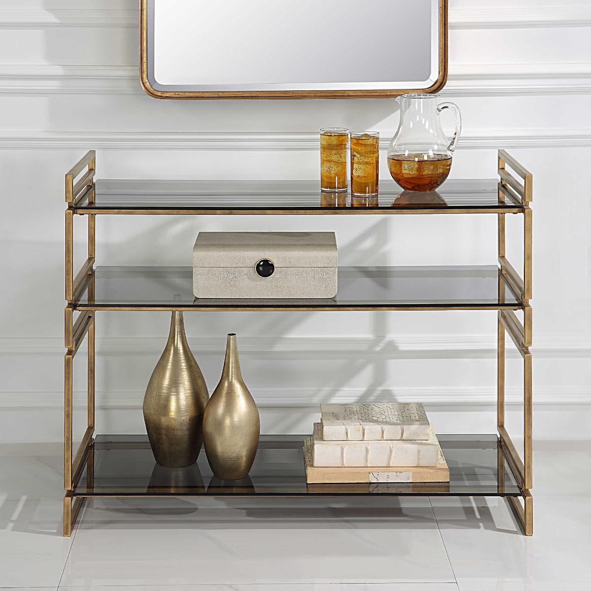 Stacked Up Grey Glass Console Table