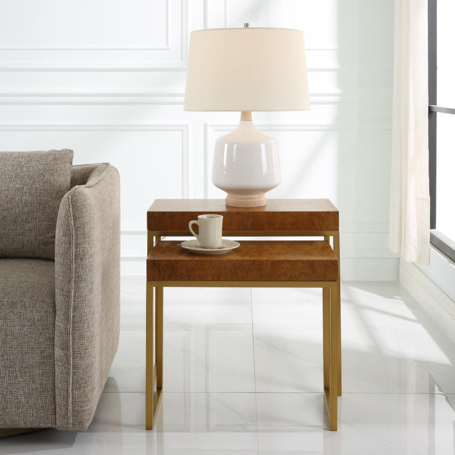 Burl-esque Wooden Nesting Tables – Set of 2