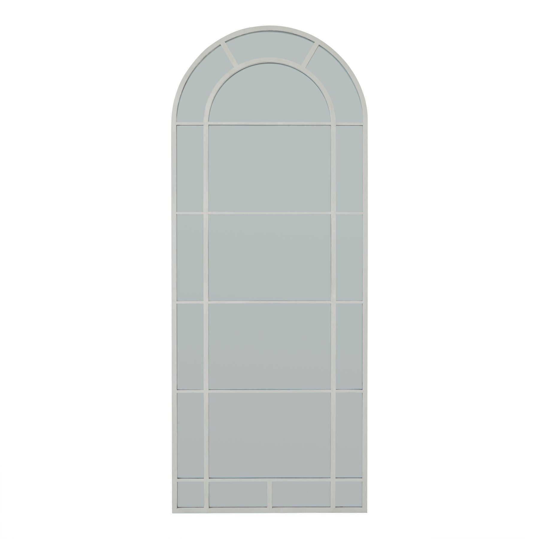 Large white arched window mirror with multi-pane glazing bars