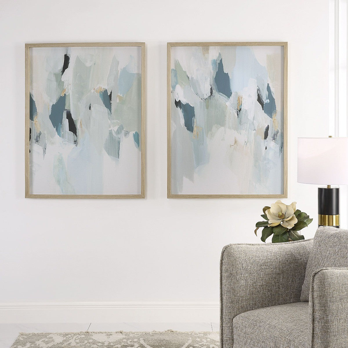 Seabreeze Abstract Framed Canvas Prints – Set of 2