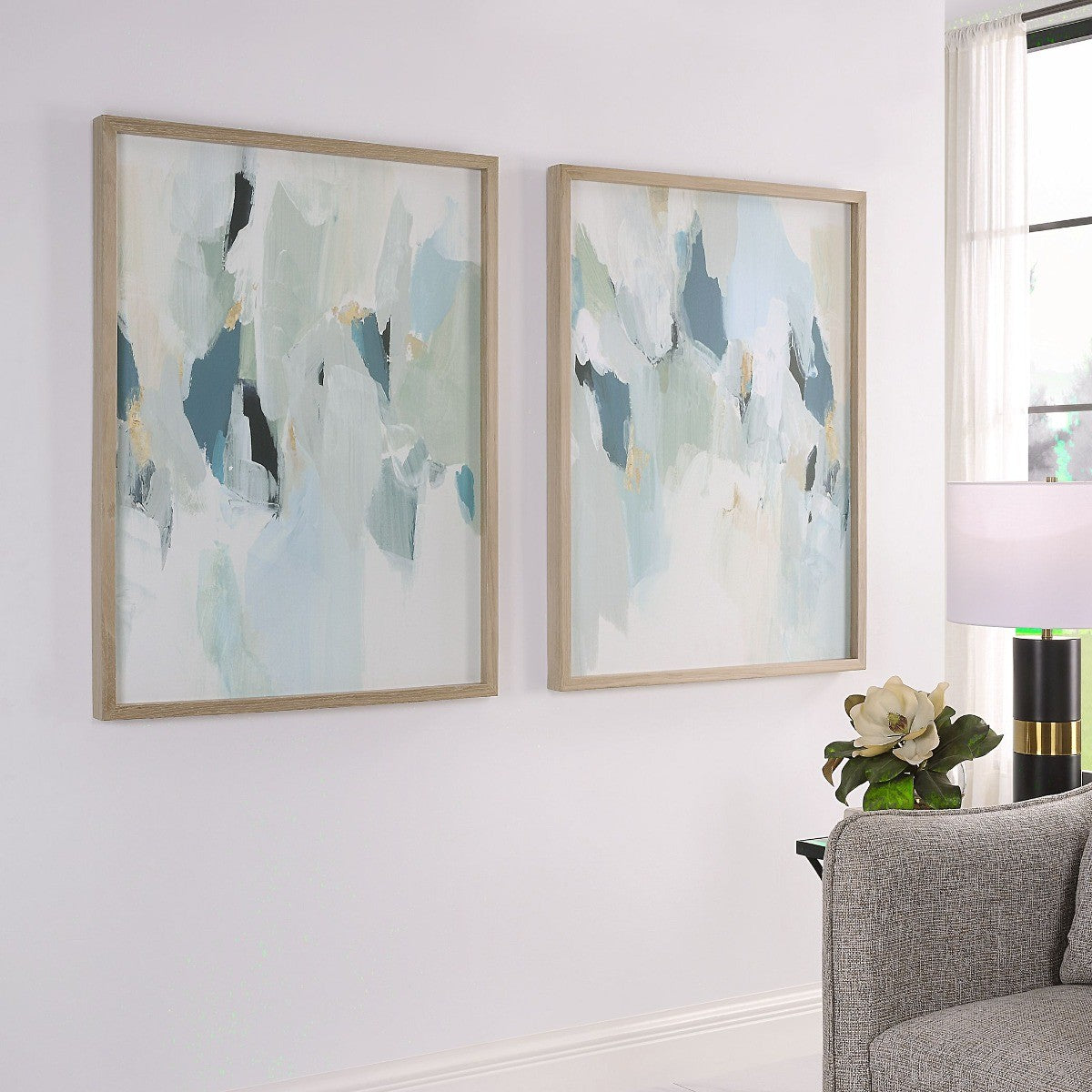 Seabreeze Abstract Framed Canvas Prints – Set of 2