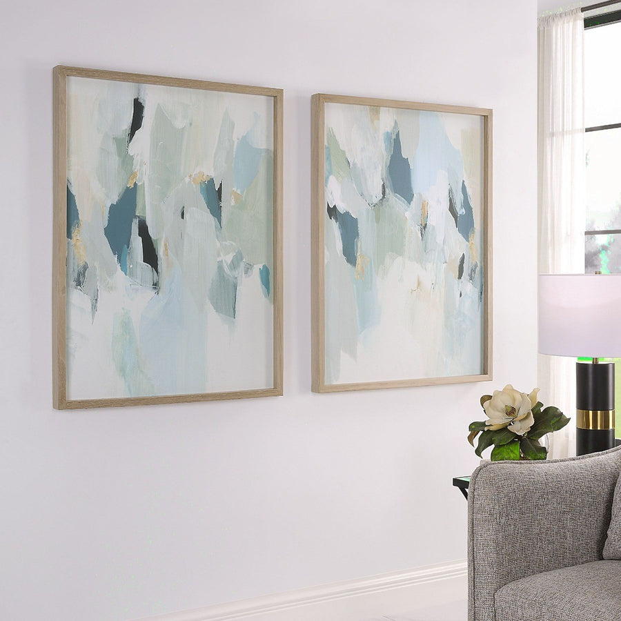 Seabreeze Abstract Framed Canvas Prints – Set of 2
