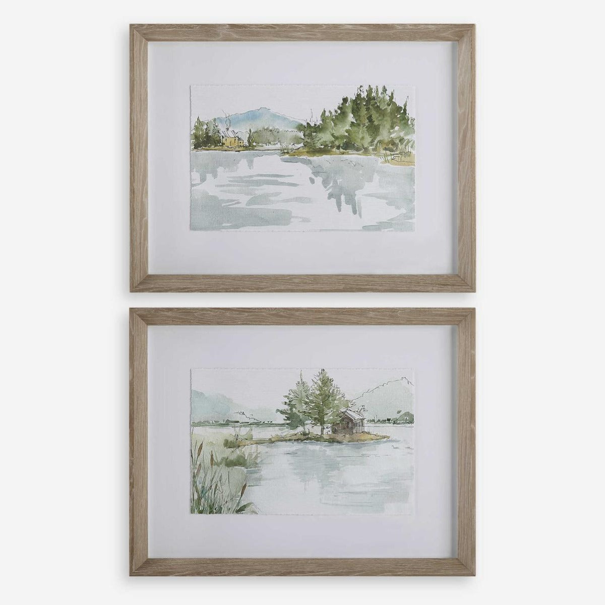 Serene Lake Framed Prints – Set of 2