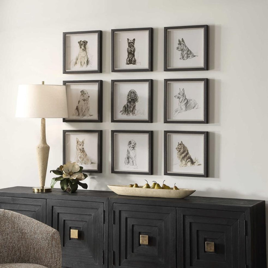 Loyal Companion Framed Dog Prints, Set of 9