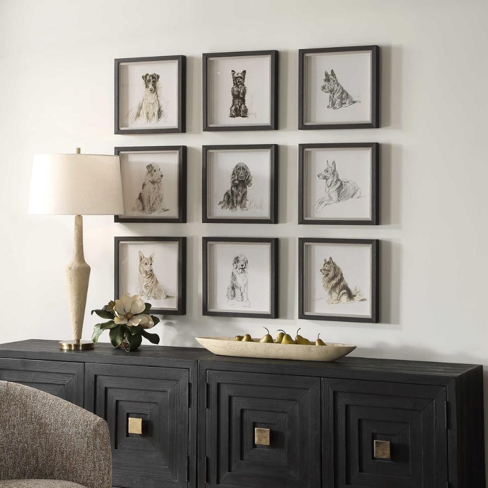 Loyal Companion Framed Dog Prints, Set of 9