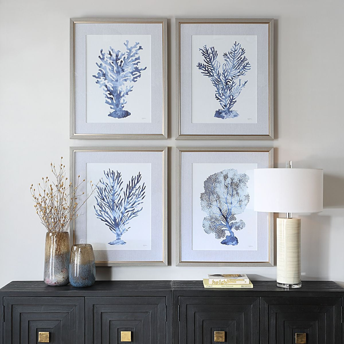 Shibori Coral Framed Prints – Set of 4