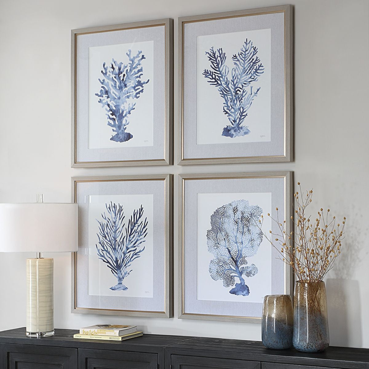 Shibori Coral Framed Prints – Set of 4