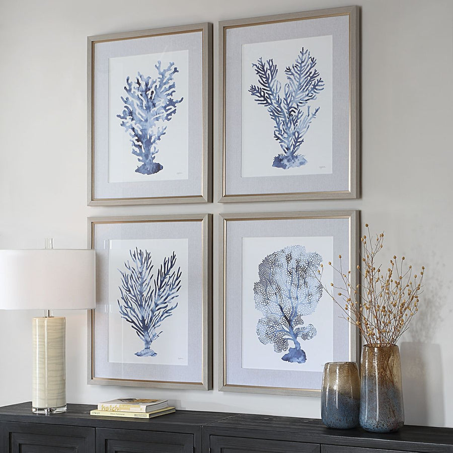Shibori Coral Framed Prints – Set of 4