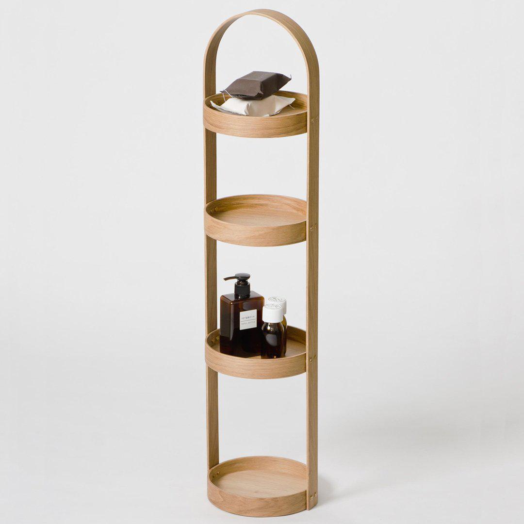 4 Tray Round Bathroom Caddy  - Natural Oak