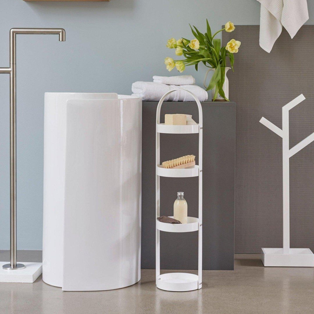 4 Tray Round Bathroom Caddy  - White Gloss