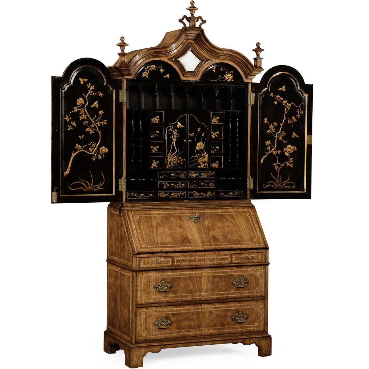 Queen Anne Walnut Bureau with Chinoiserie Interior