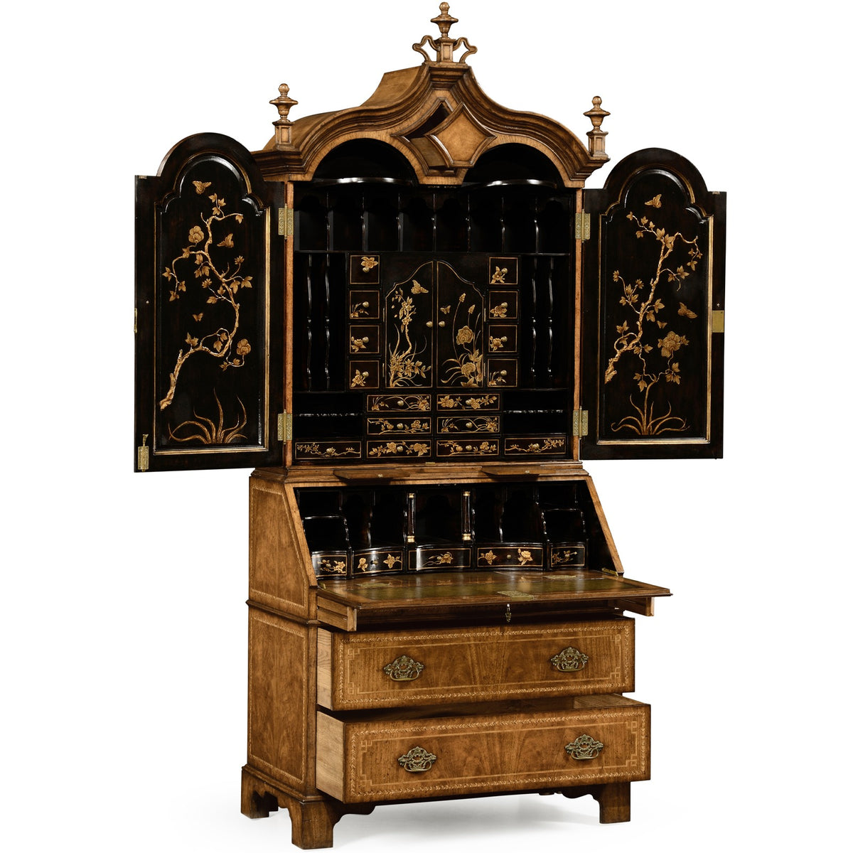 Queen Anne Walnut Bureau with Chinoiserie Interior