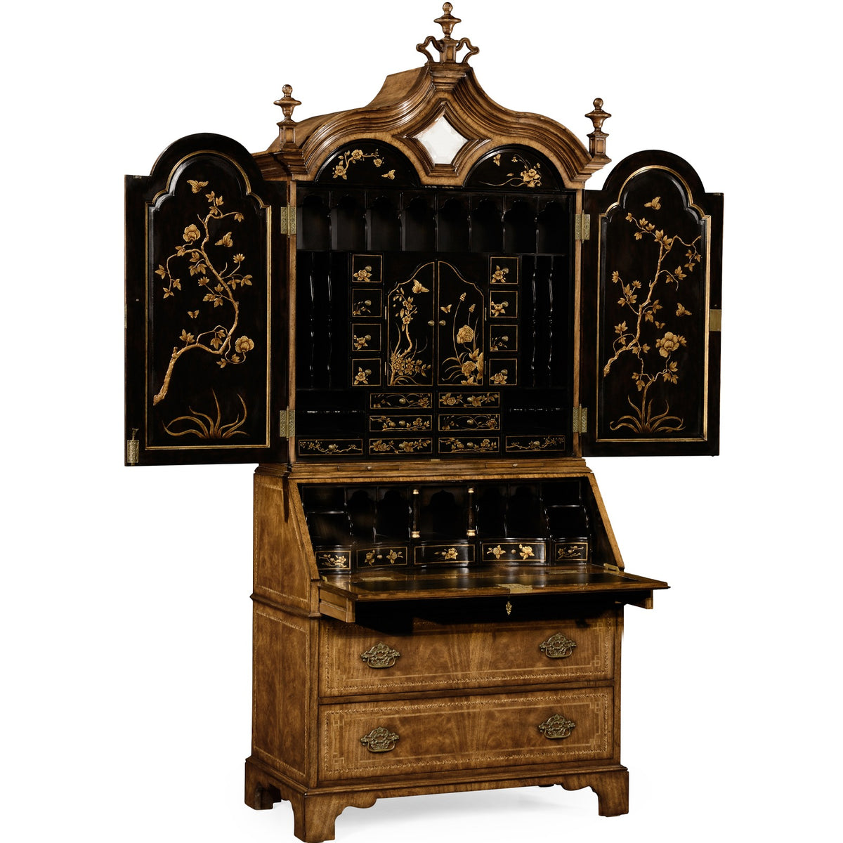 Queen Anne Walnut Bureau with Chinoiserie Interior