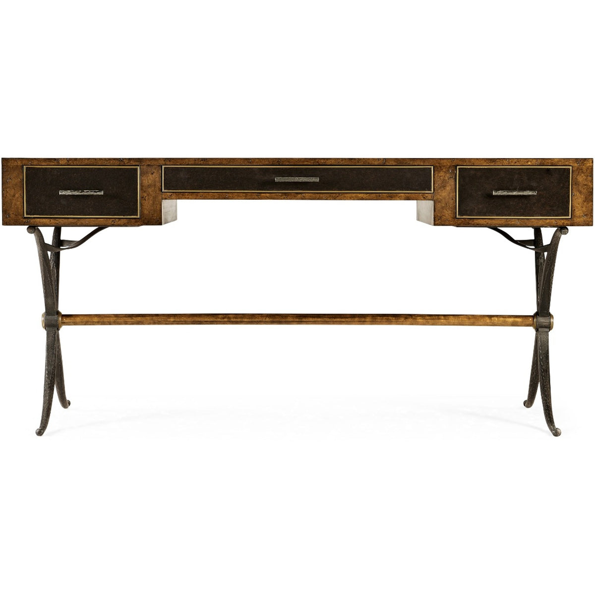 Hammered Iron Bureau Plat with Black Leather Inserts
