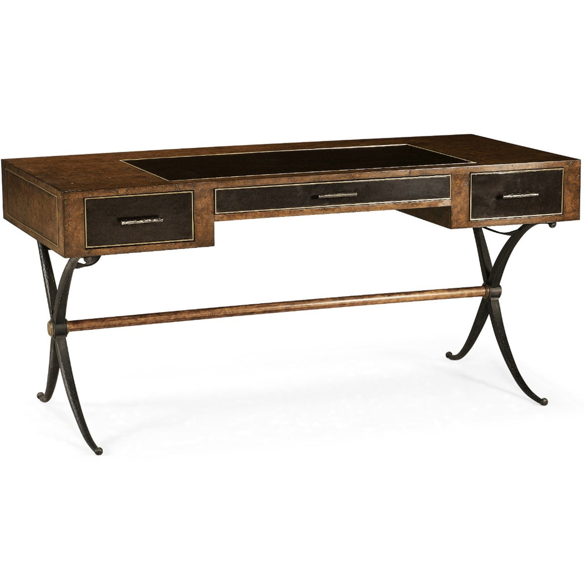 Hammered Iron Bureau Plat with Black Leather Inserts
