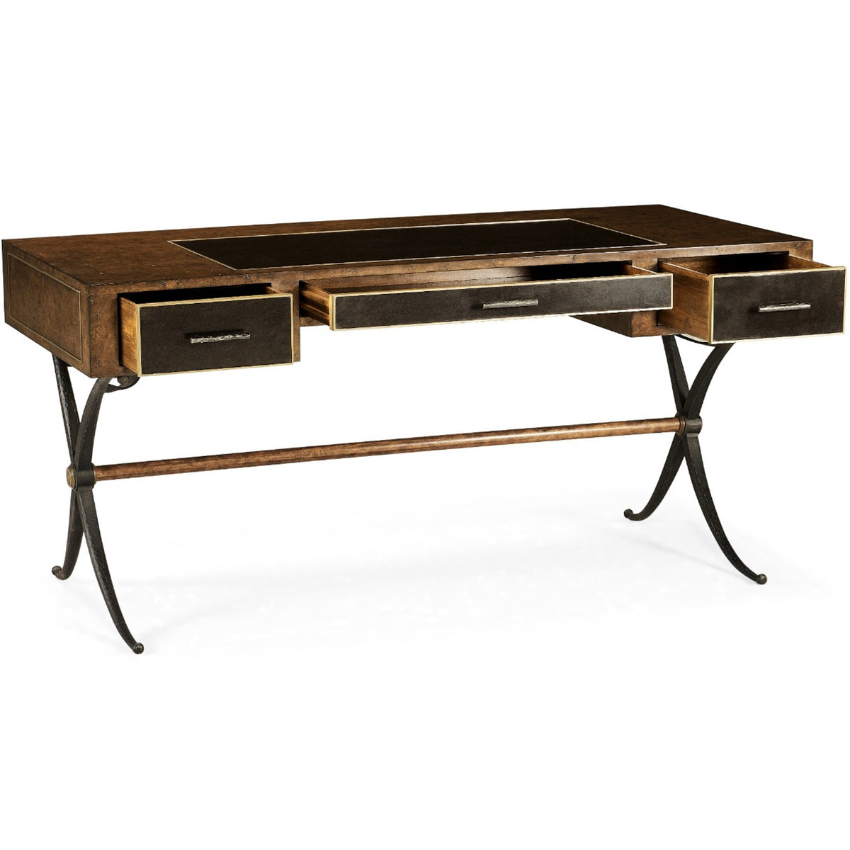 Hammered Iron Bureau Plat with Black Leather Inserts