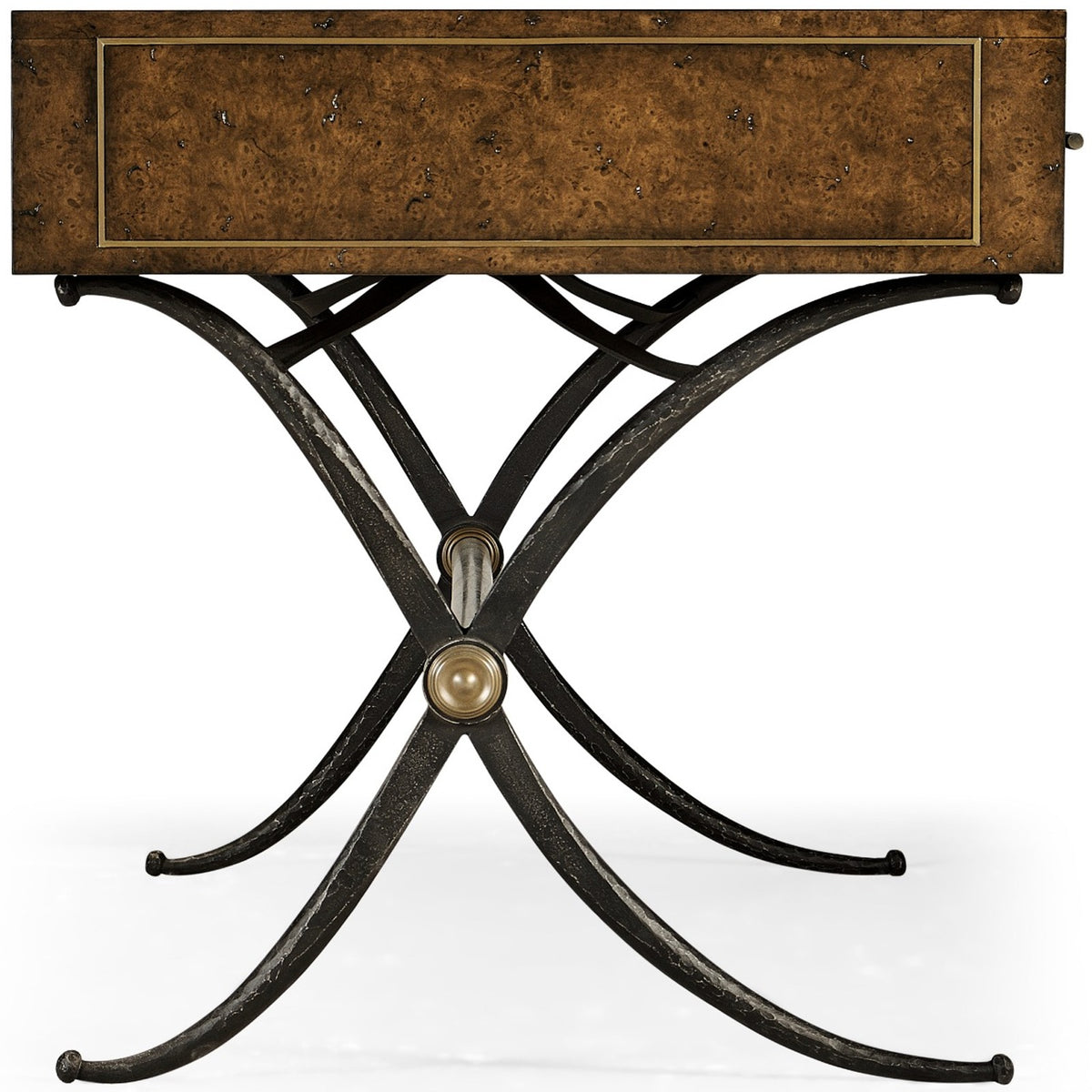 Hammered Iron Bureau Plat with Black Leather Inserts