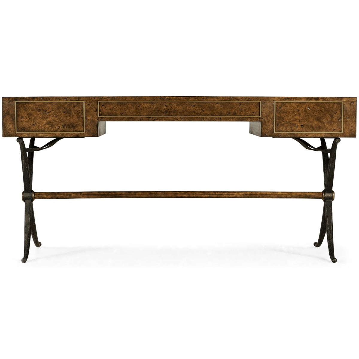 Hammered Iron Bureau Plat with Black Leather Inserts
