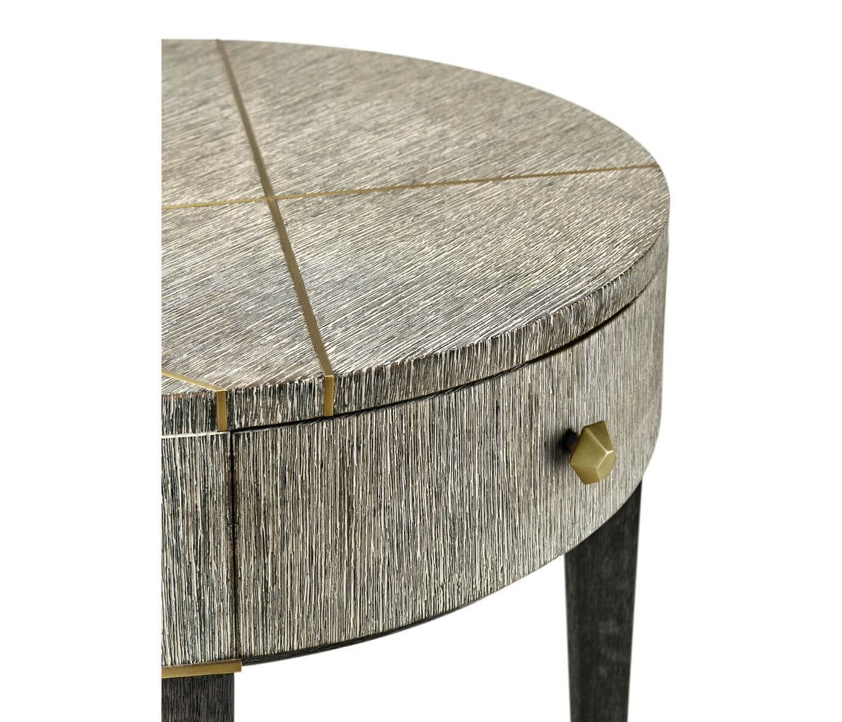 Geometric Circular Dark French Oak End Table with Drawer