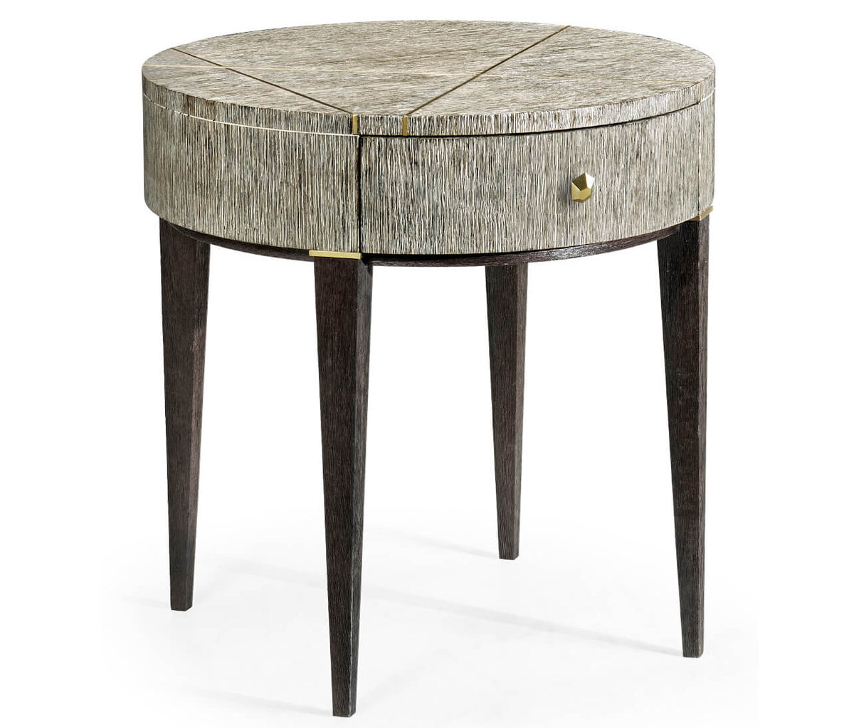 Geometric Circular Dark French Oak End Table with Drawer