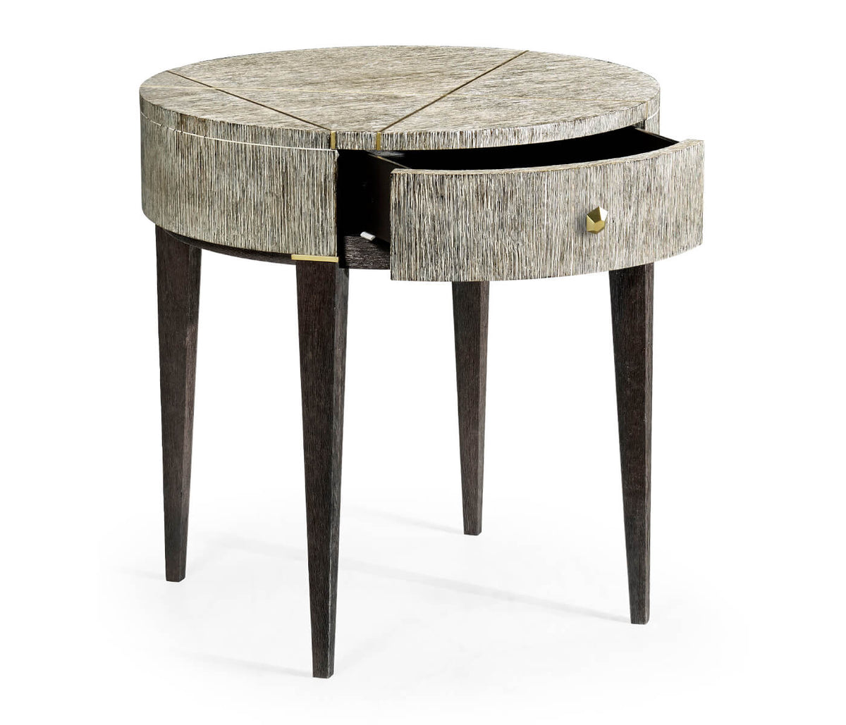 Geometric Circular Dark French Oak End Table with Drawer