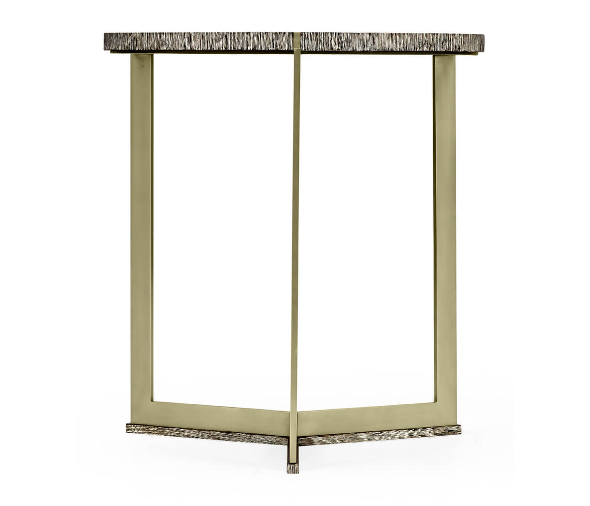 Geometric Round Oak and Brass End Table