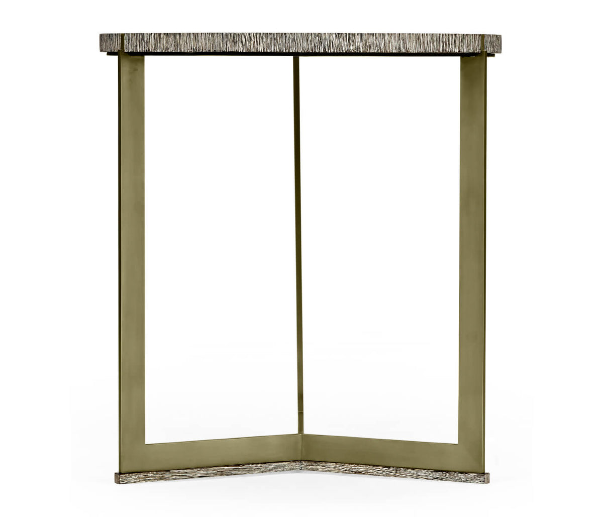 Geometric Round Oak and Brass End Table