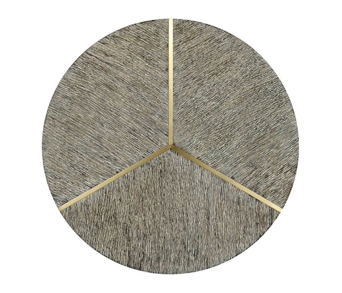 Geometric Round Oak and Brass End Table