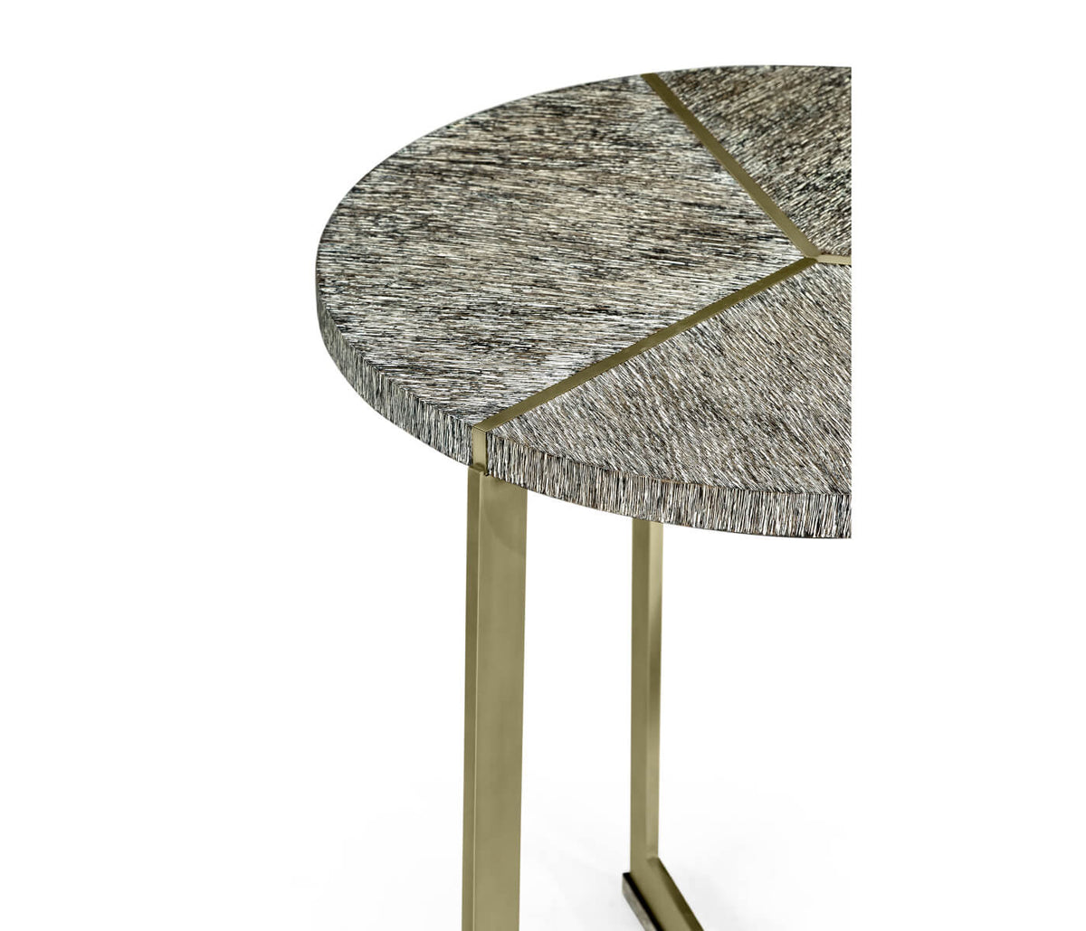 Geometric Round Oak and Brass End Table