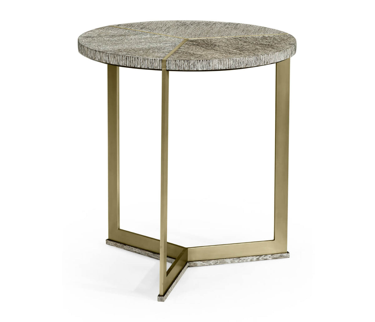 Geometric Round Oak and Brass End Table