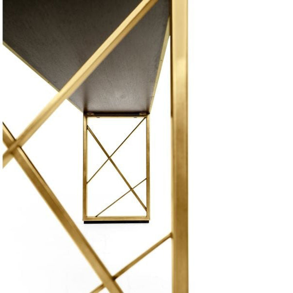 Geometric Dark French Oak and Gilded Console Table