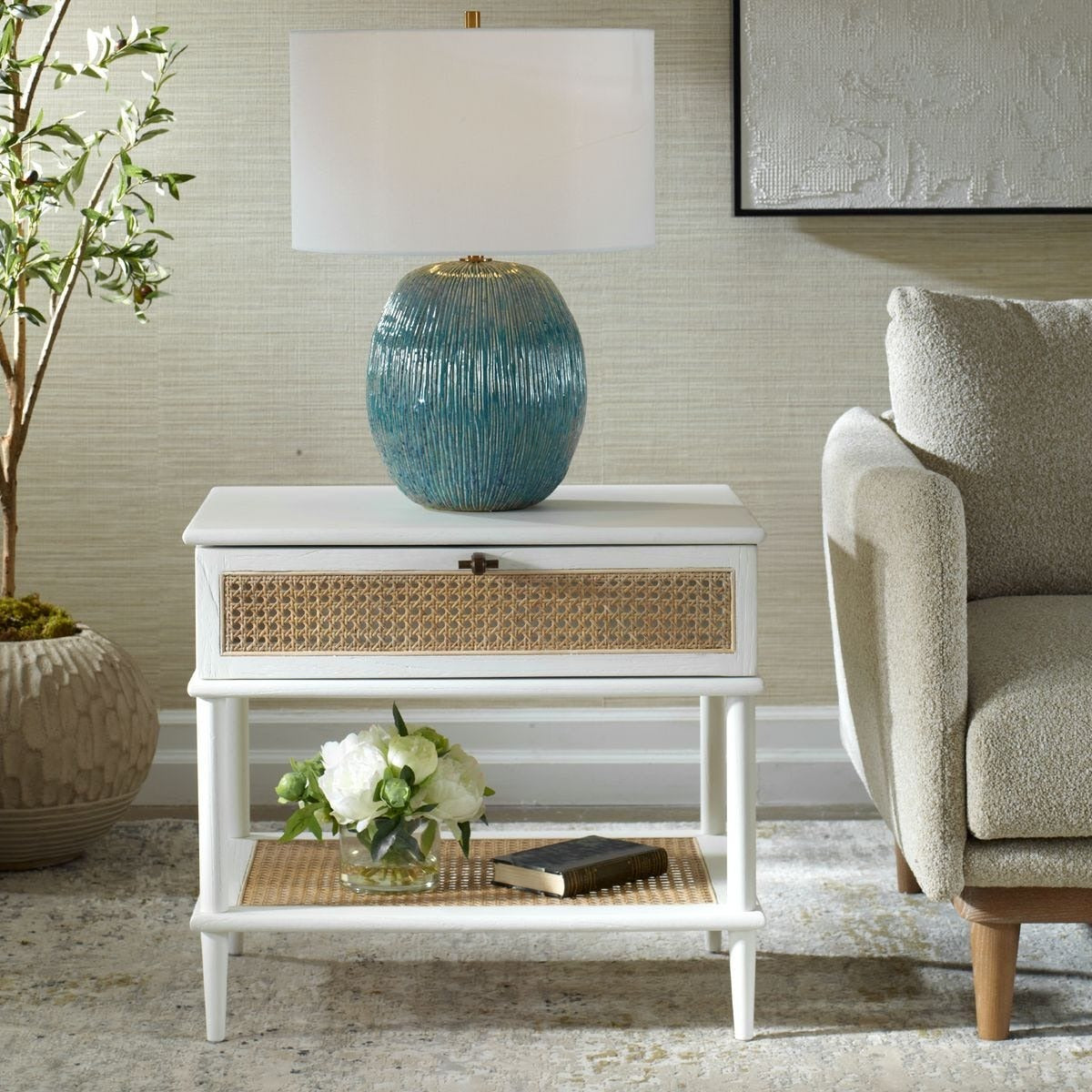 Coast White Rattan Side Table