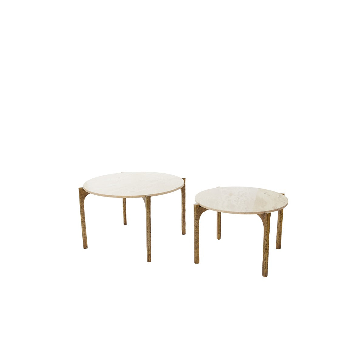 Kanae set of 2 travertine and antique bronze round coffee tables