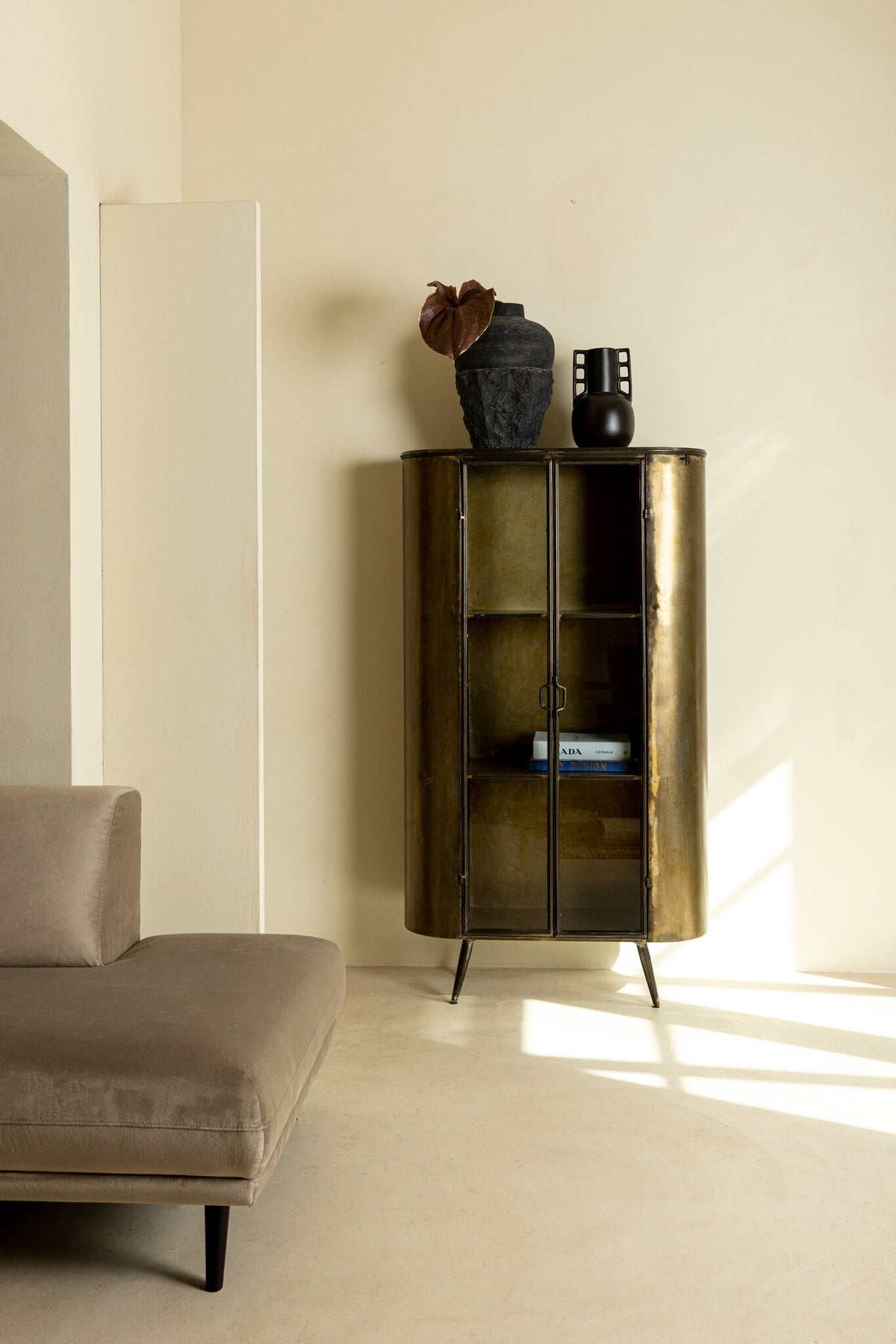 Spacer brass iron and glass display cabinet, tall