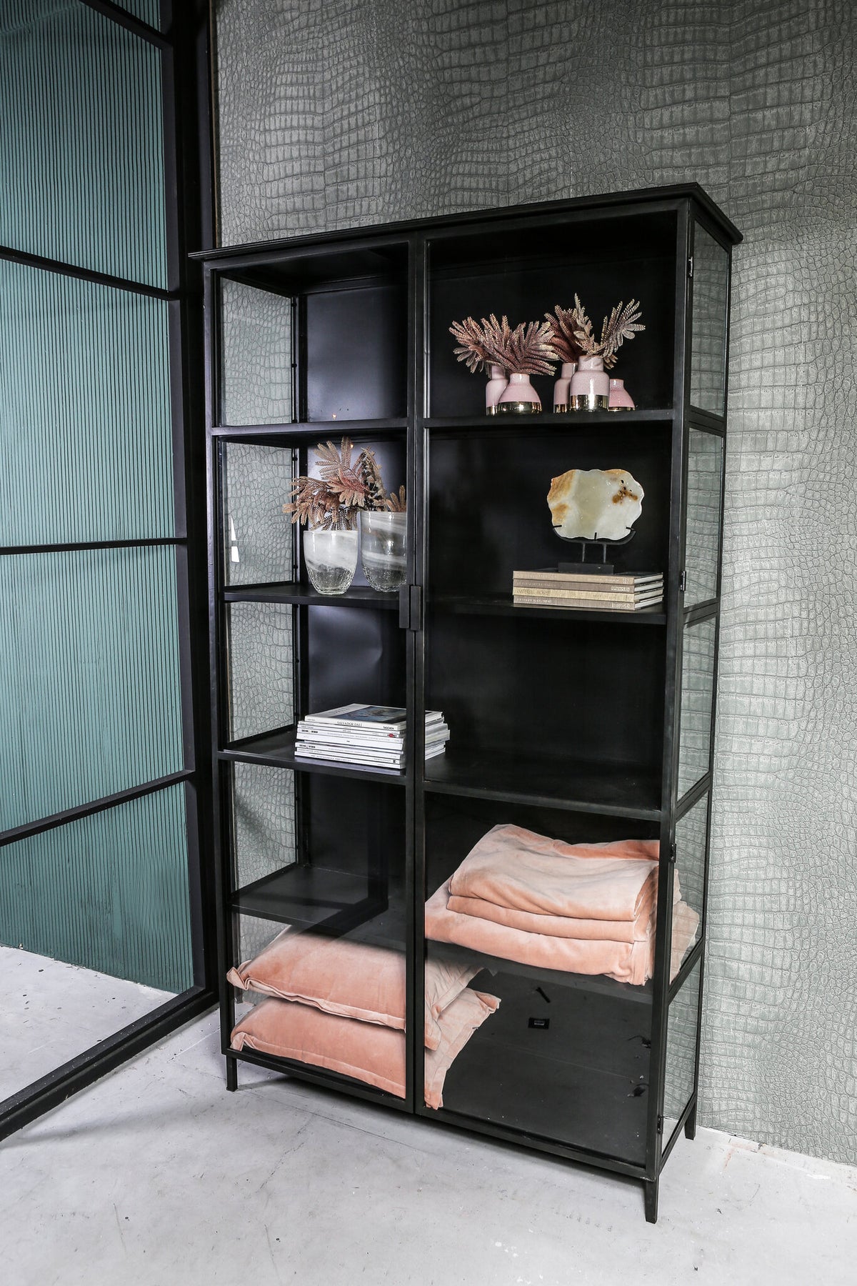 Elina black iron two-door cabinet, tall