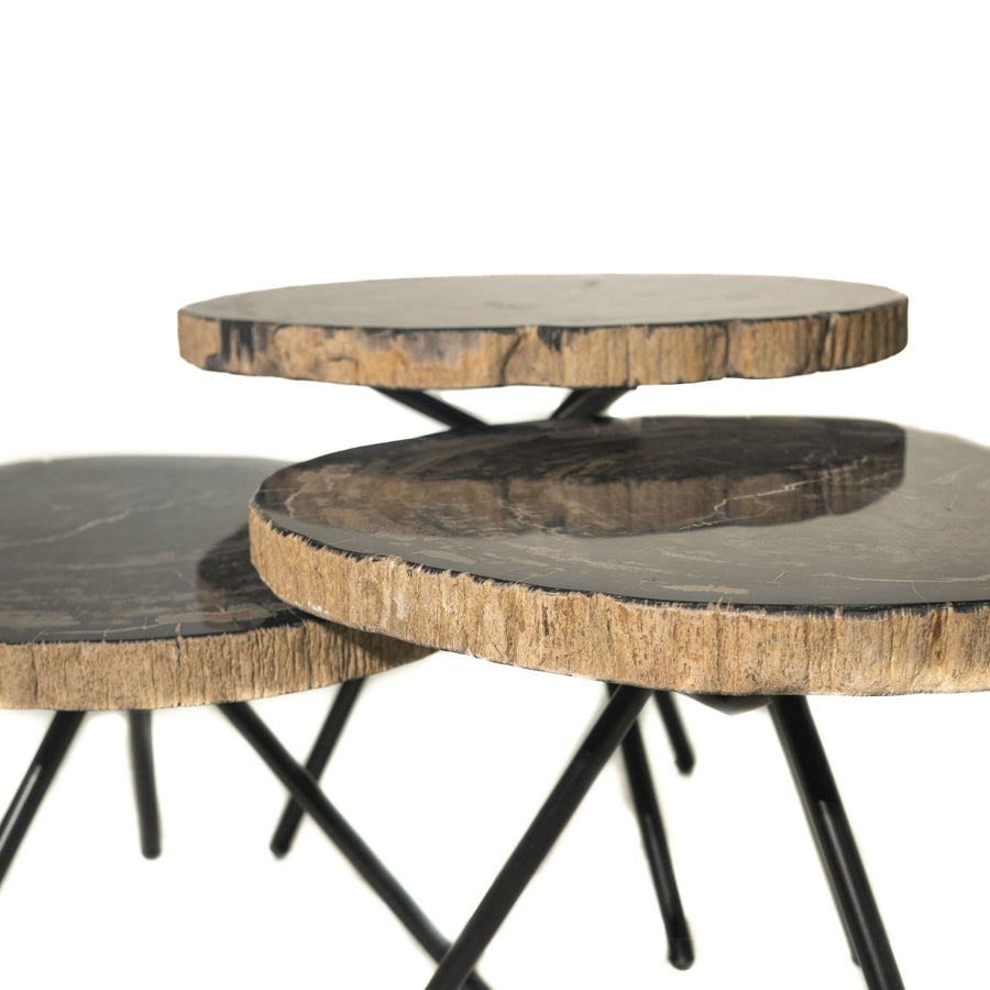 New Khine black petrified wood-effect round coffee table