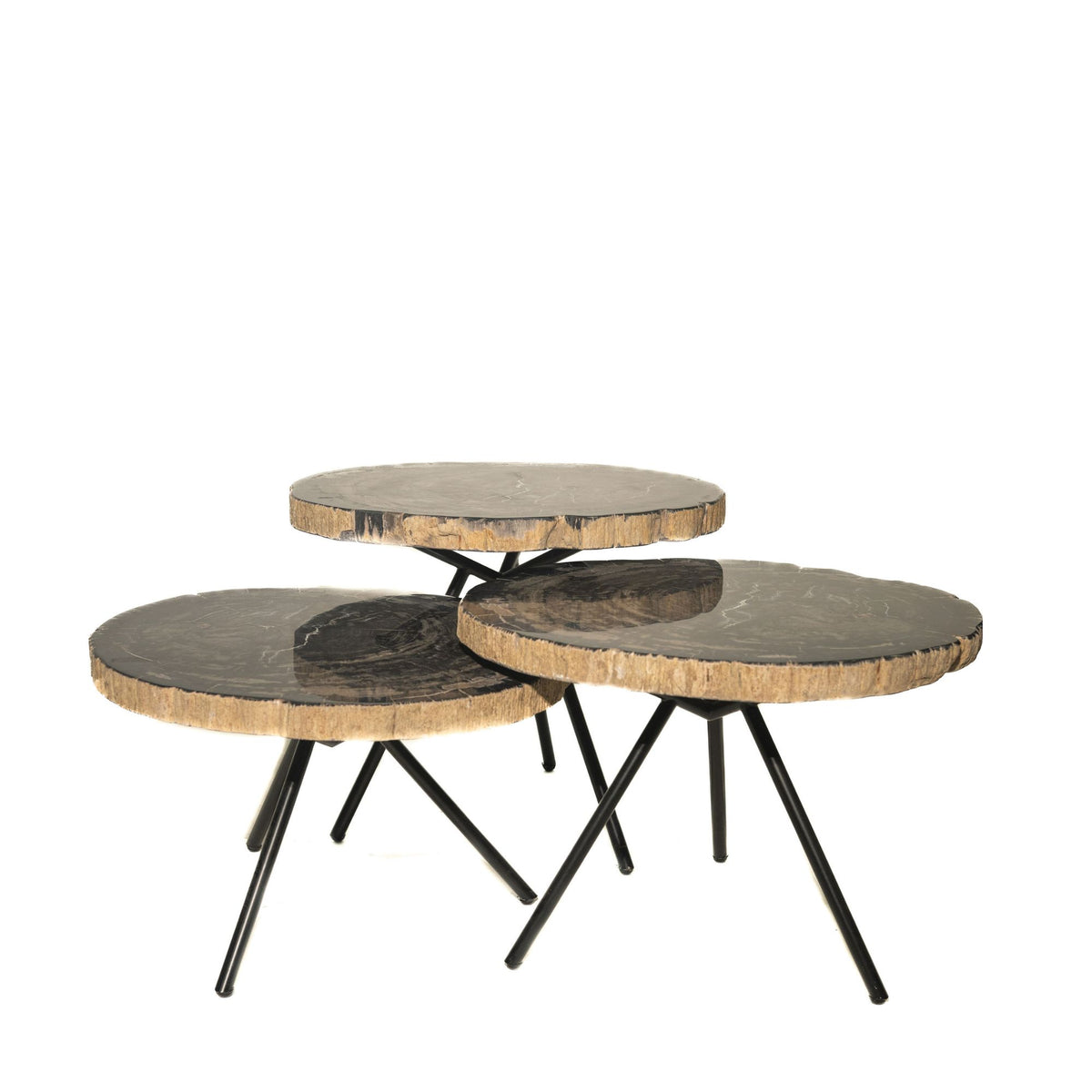 New Khine black petrified wood-effect round coffee table